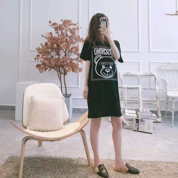 Moschino T-shirt Loose Cotton Embroidered Letter Dress