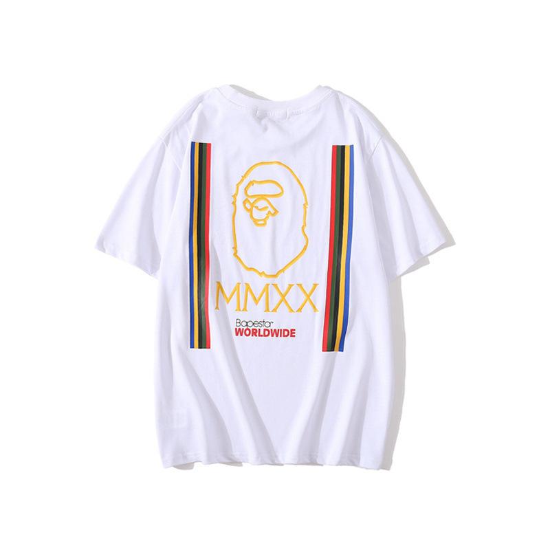 Bathing Ape T-Shirt Summer Pure Cotton Color-Striped Printing T-shirt Short Sleeve