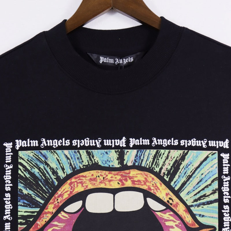 Palm Angels Sweatshirts Painted Mouth Logo Print Long Sleeve Crew Neck Sweater
