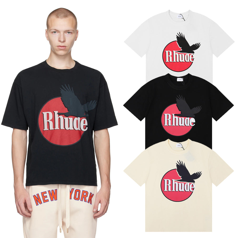 Rhude T-shirt Black Dove Letter Print Short Sleeve T-shirt