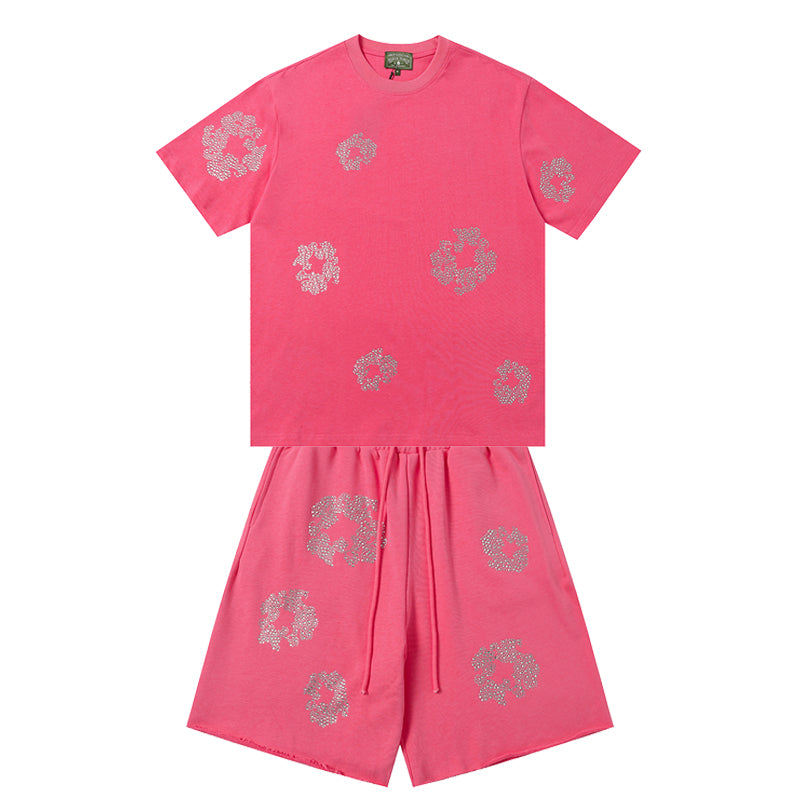 Denim Tears T-shirt & Shorts 2 Piece Set Rhinestones