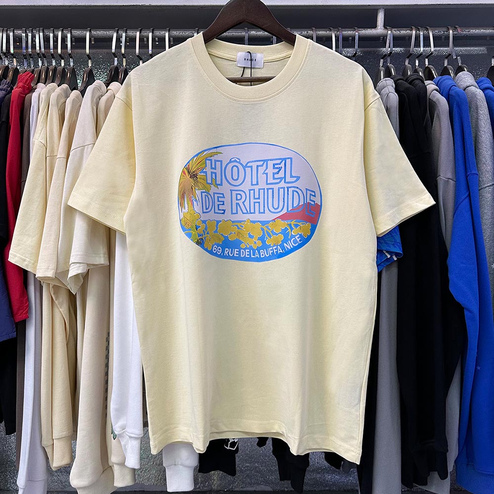 Rhude T-shirts Cotton Casual Short Sleeve Men and Women