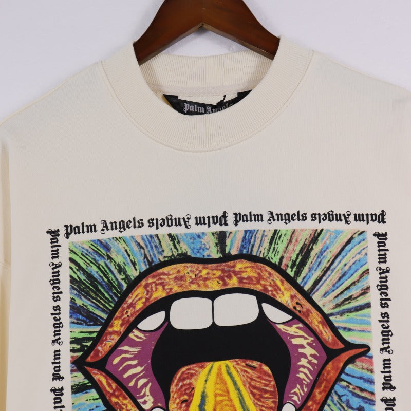 Palm Angels Sweatshirts Painted Mouth Logo Print Long Sleeve Crew Neck Sweater