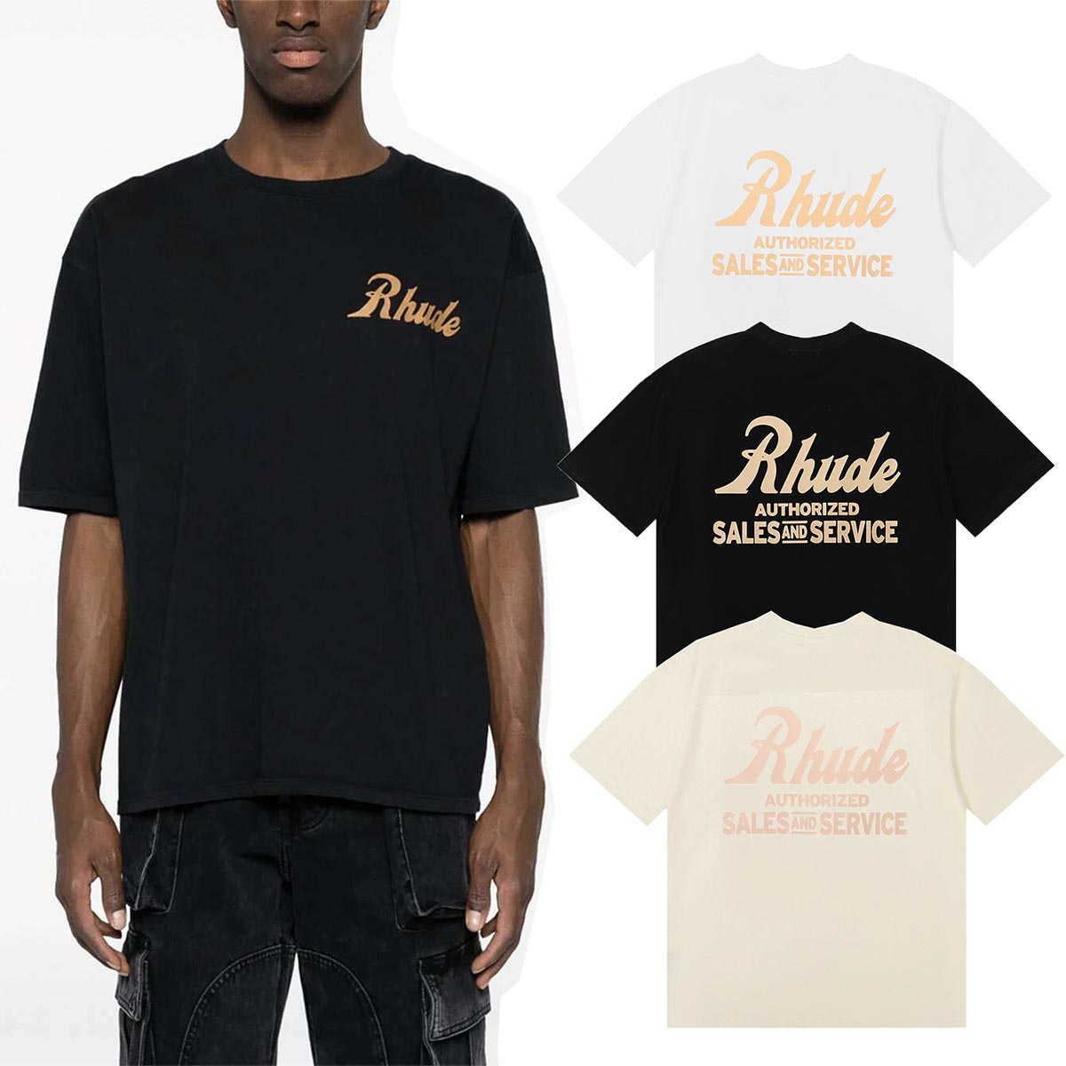 Rhude T-shirts Letter Printed Cotton Casual Short Sleeve Men and Women
