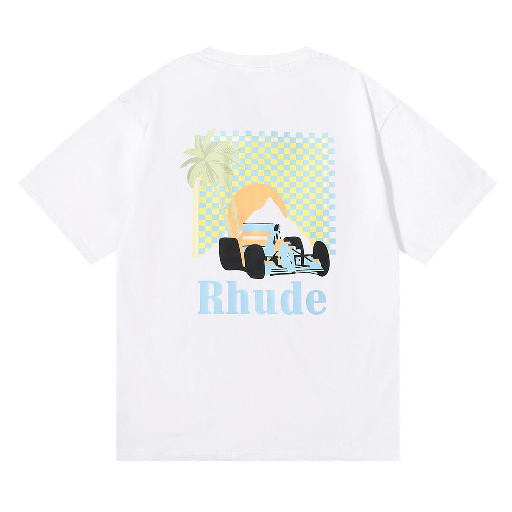 Rhude T-shirt Sunset Coconut Racing Printed Short Sleeve T-shirt