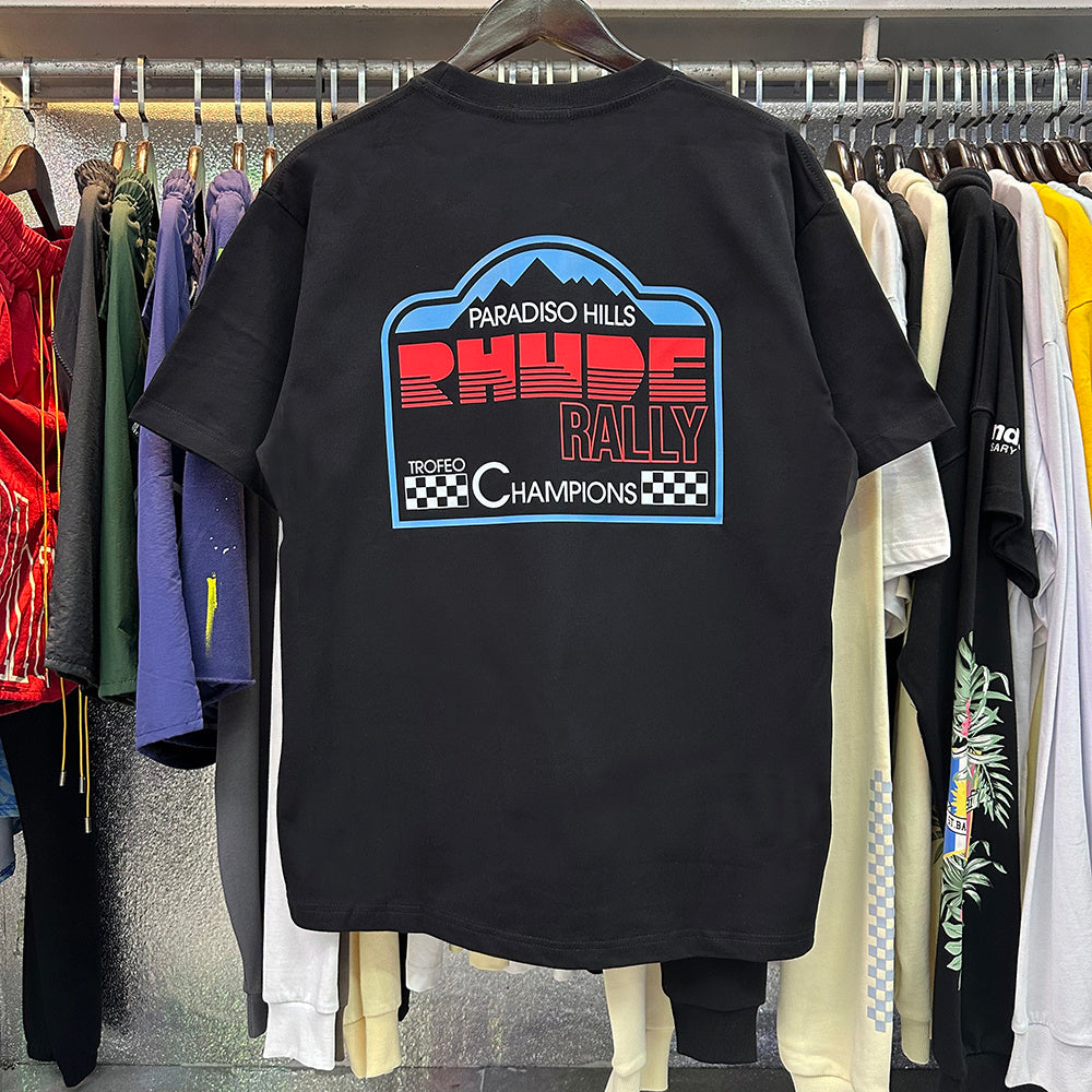 Rhude T-shirts Paradiso Rally Racing Short Sleeves Men and Women