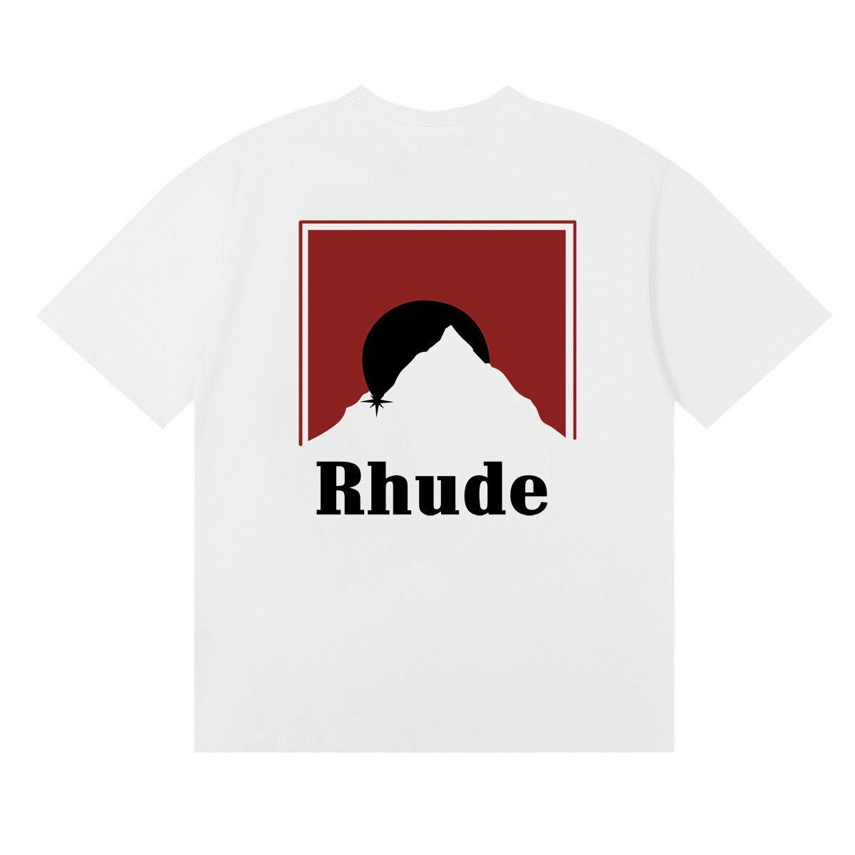 Rhude T-shirt Letter Snow Mountain Sunset Pattern Short Sleeve T-shirt