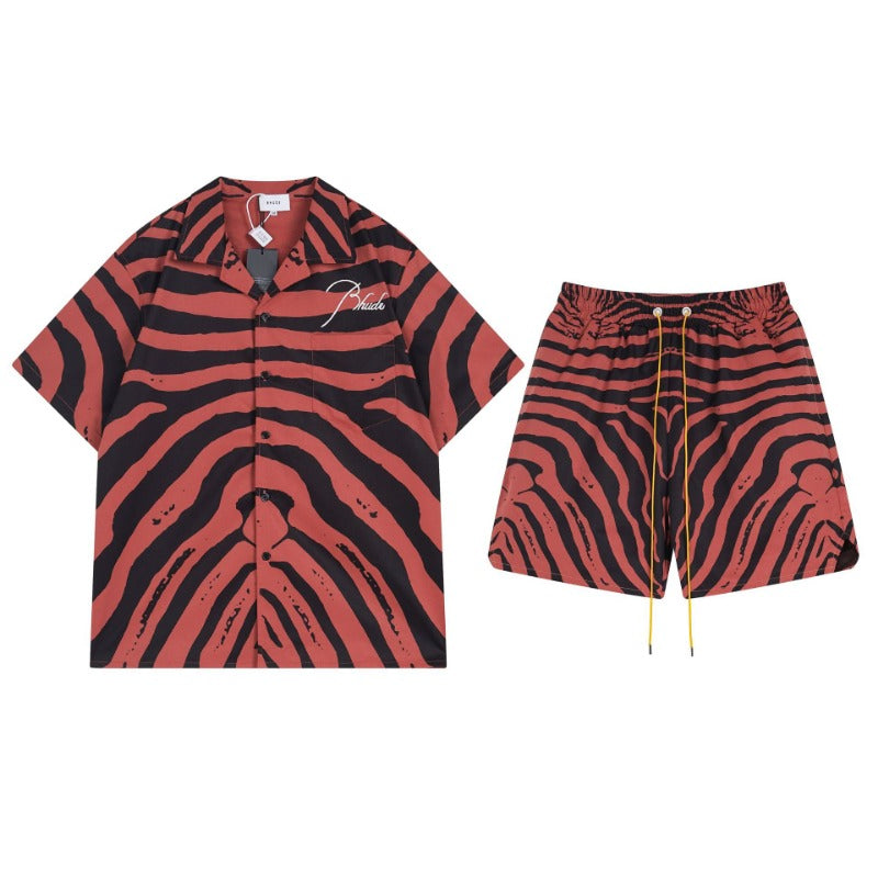 Rhude T-shirt Zebra Letter Embroidery Casual Short Sleeve Shirt, Shorts