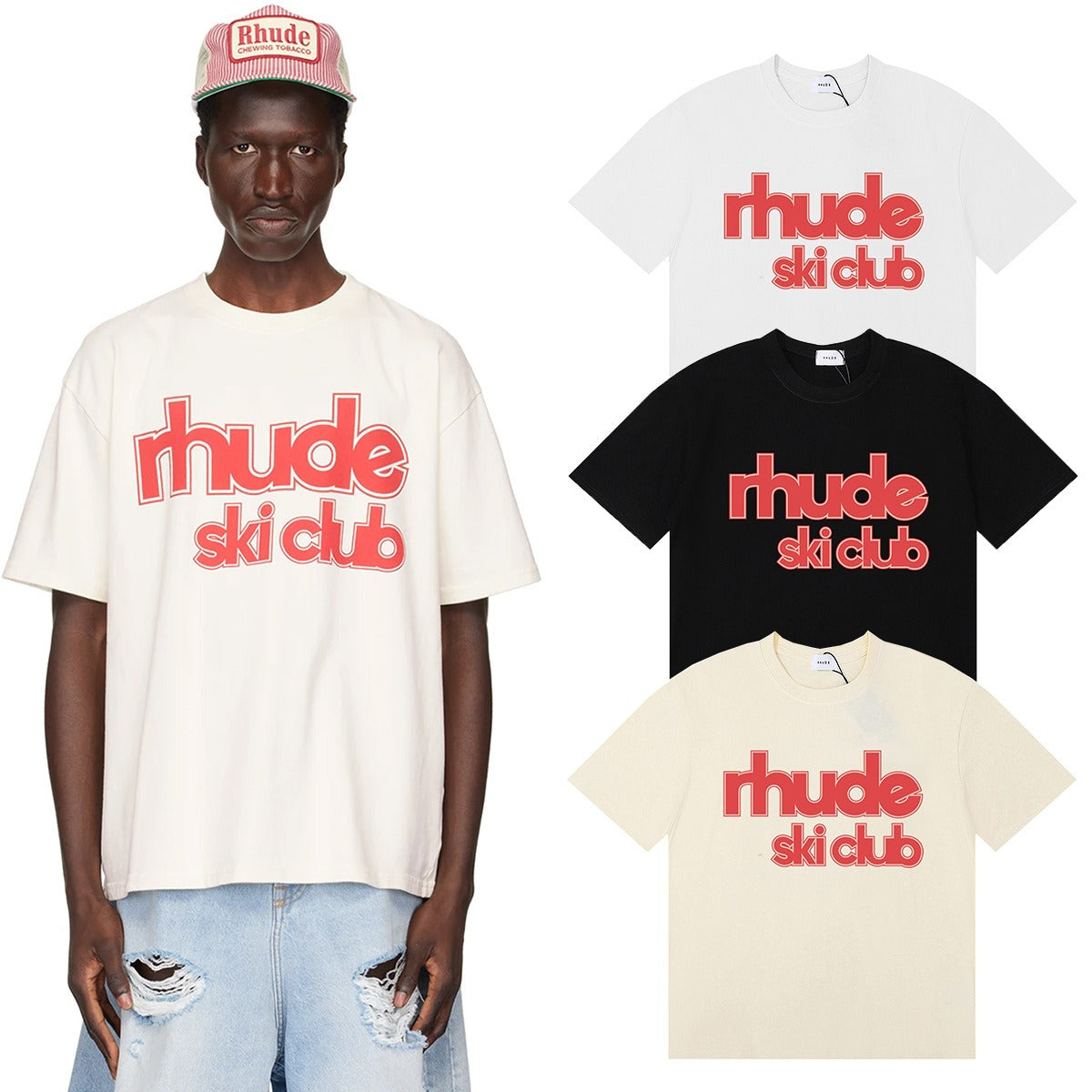 Rhude T-shirt Alphabet Coconut Racing Pattern Short Sleeve T-shirt