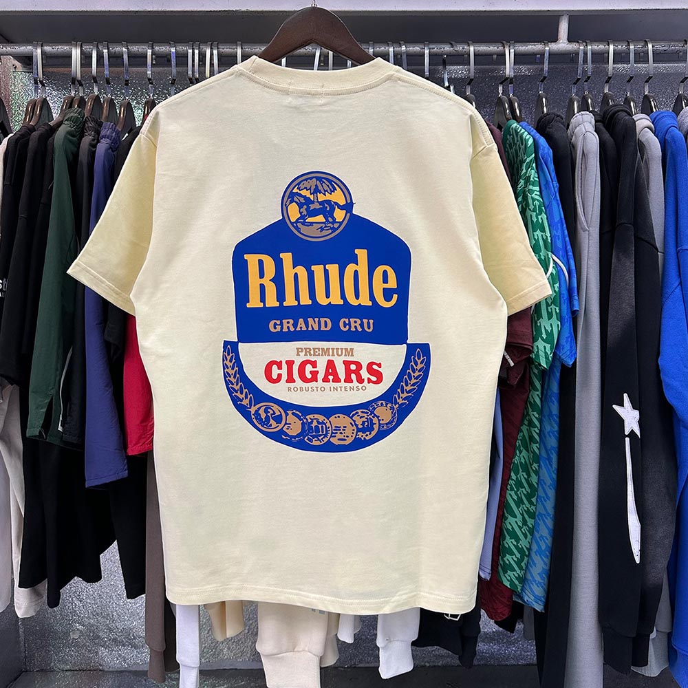Rhude T-shirts Wine Printing Cotton Casual Short Sleeve Men and Women