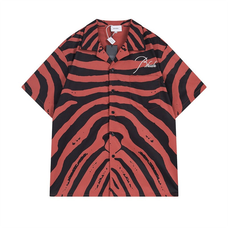 Rhude T-shirt Zebra Letter Embroidery Casual Short Sleeve Shirt, Shorts