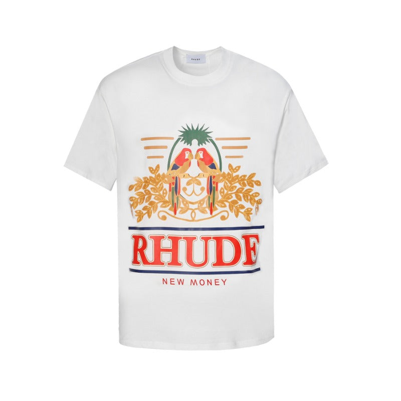 Rhude T-shirt Parrot Wheat Ear Letter Print Short Sleeve T-shirt