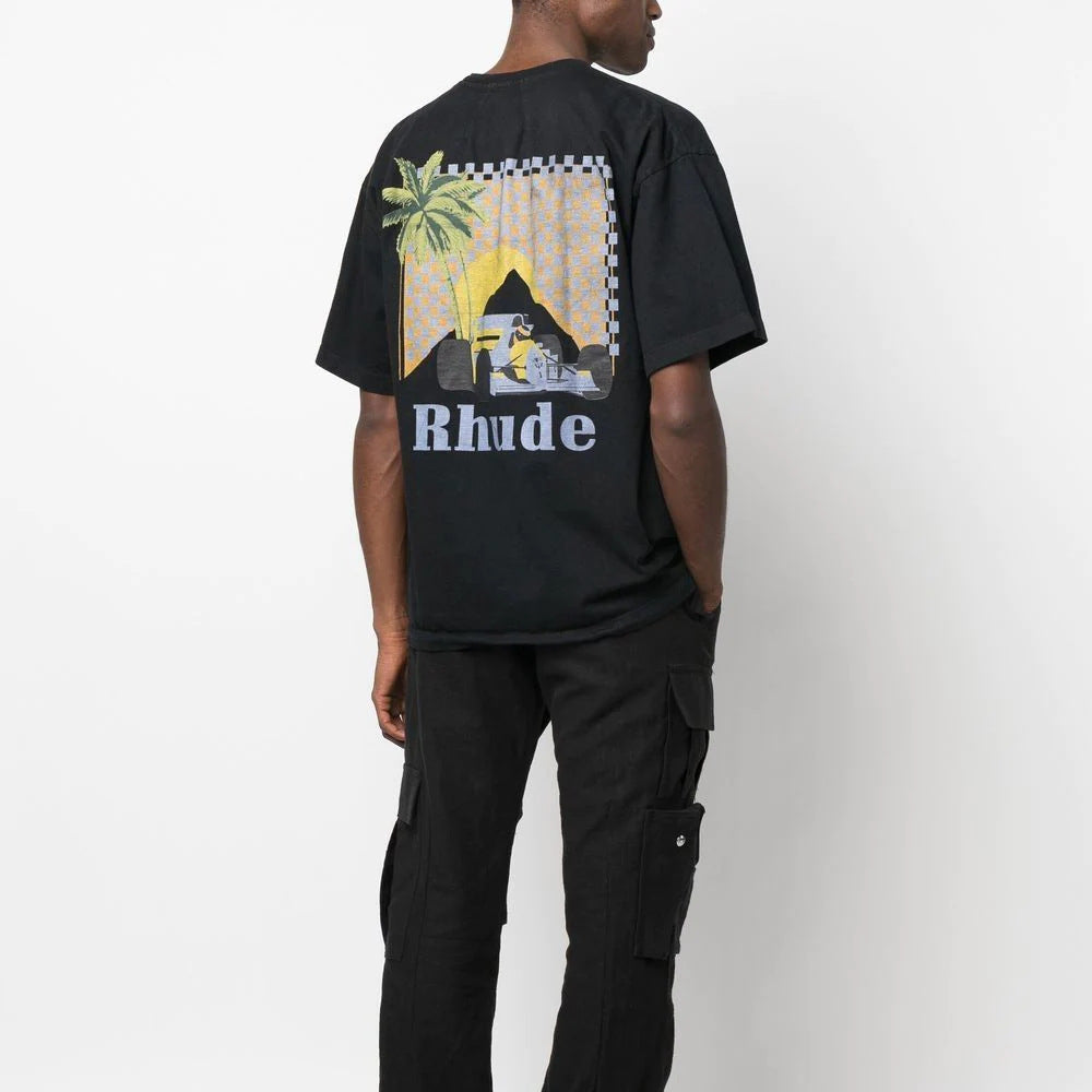 Rhude T-shirt Sunset Coconut Racing Printed Short Sleeve T-shirt