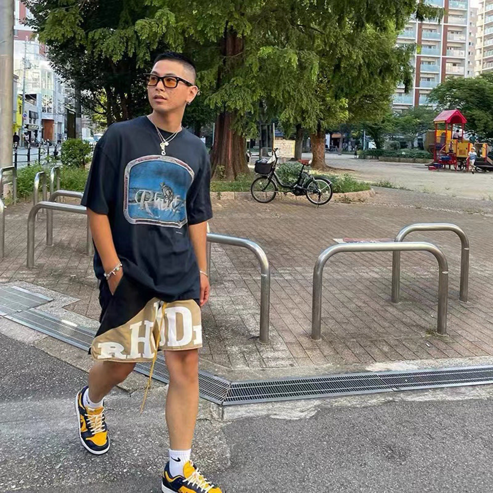 Rhude T-shirt Micro Label Letter Retro Printed Short Sleeve T-shirt