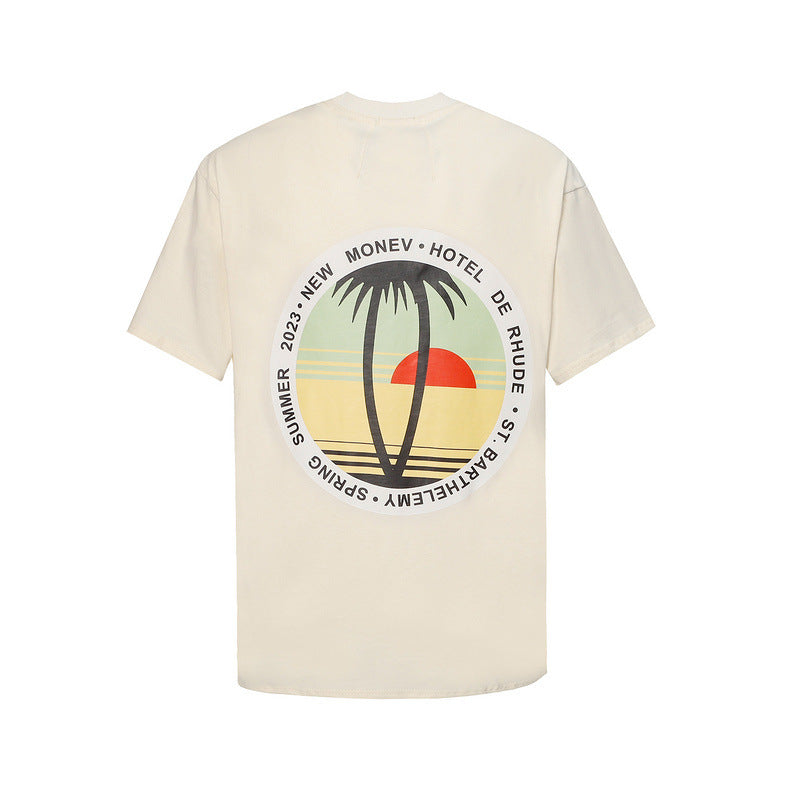 Rhude T-shirt Sunset Coconut Alphabet Print Short Sleeve T-shirt
