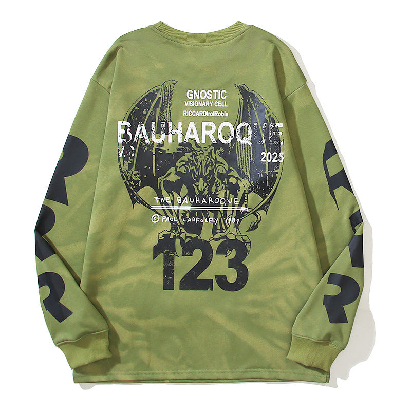 RRR123 Sweatshirt Bat Print Crew Neck Sweater