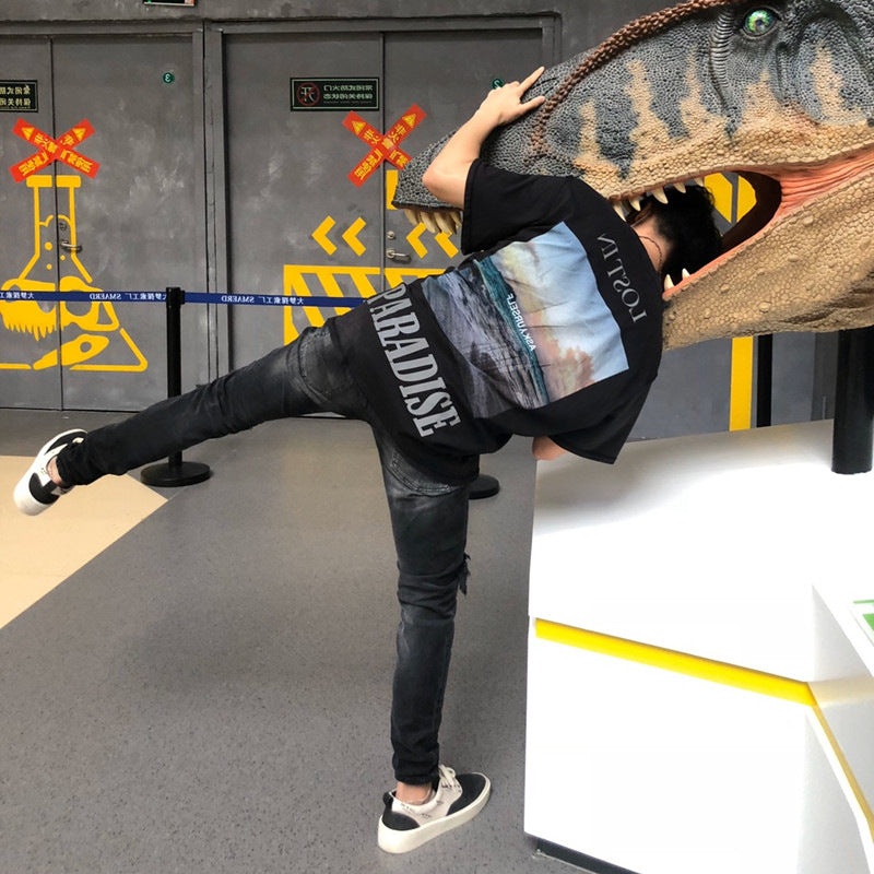 Askyurself T-shirts Short Sleeve Casual Loose Retro T-shirt