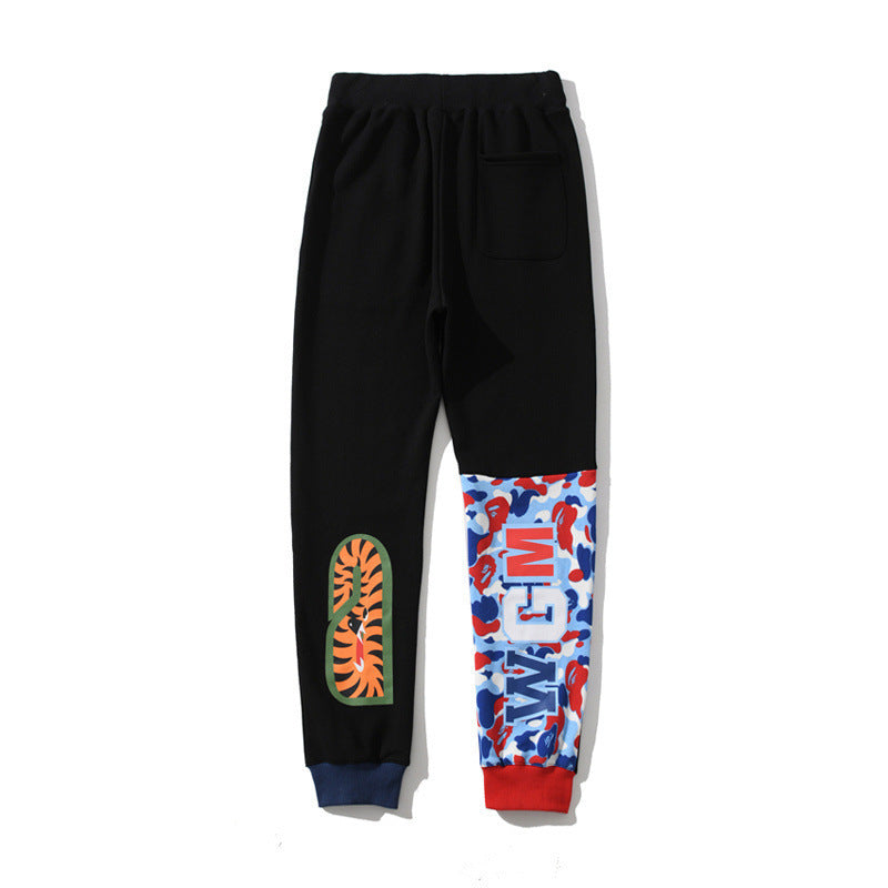 Bathing Ape Spring and Autumn Youth Paris Limited Color Matching Shark Trousers