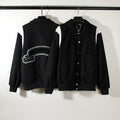 Askyurself Hoodie Embroidered Vintage Woolen Leather Patchwork Black and White Baseball Uniform