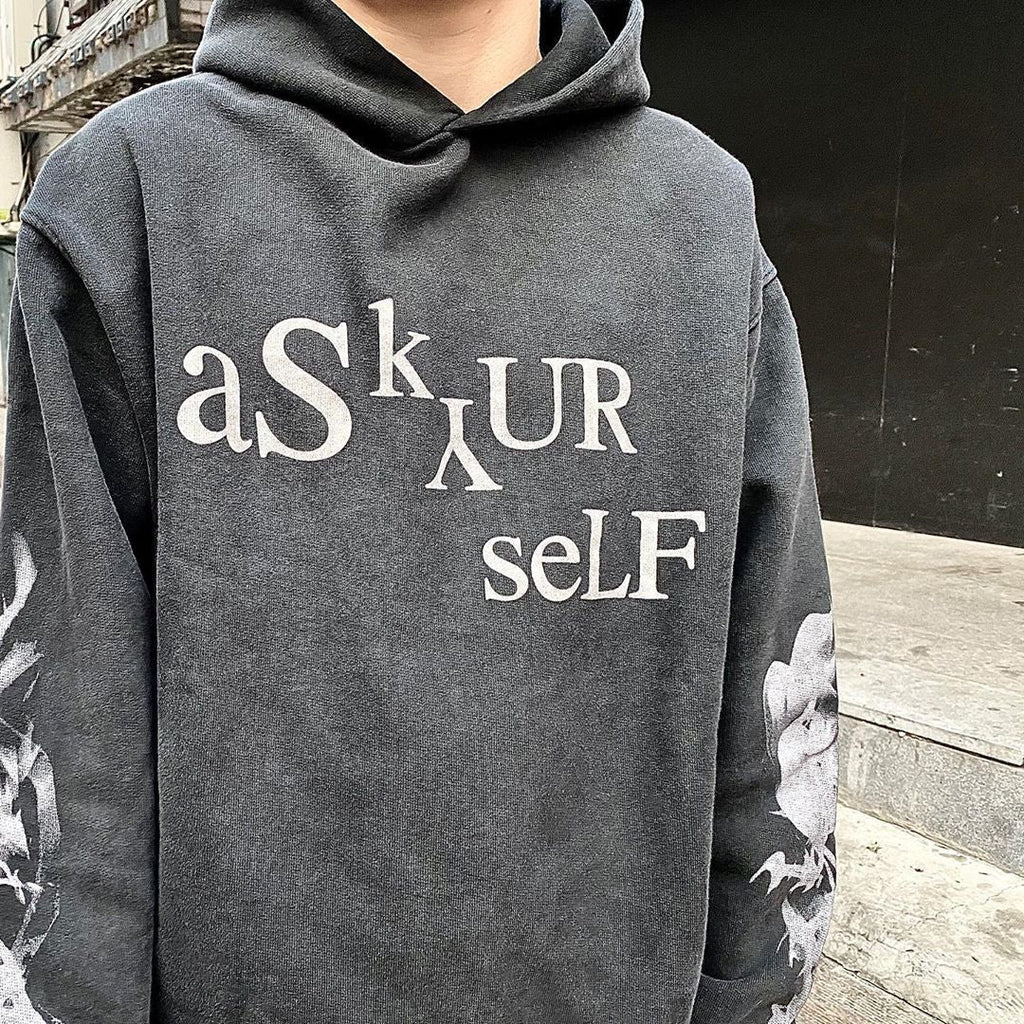Askyurself Hoodie Distressed Hooded Hoodie