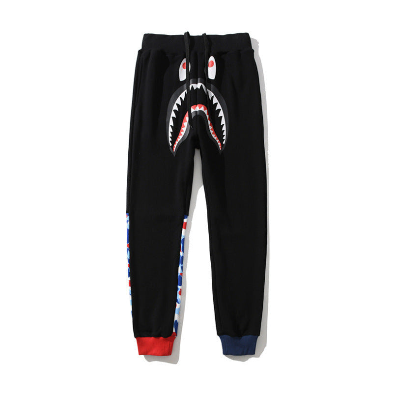 Bathing Ape Spring and Autumn Youth Paris Limited Color Matching Shark Trousers