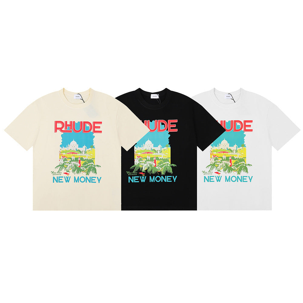 Rhude T-shirt Castle Coconut Letter Print Short Sleeve T-shirt