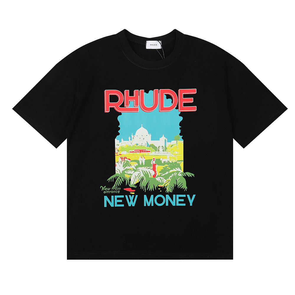 Rhude T-shirt Castle Coconut Letter Print Short Sleeve T-shirt