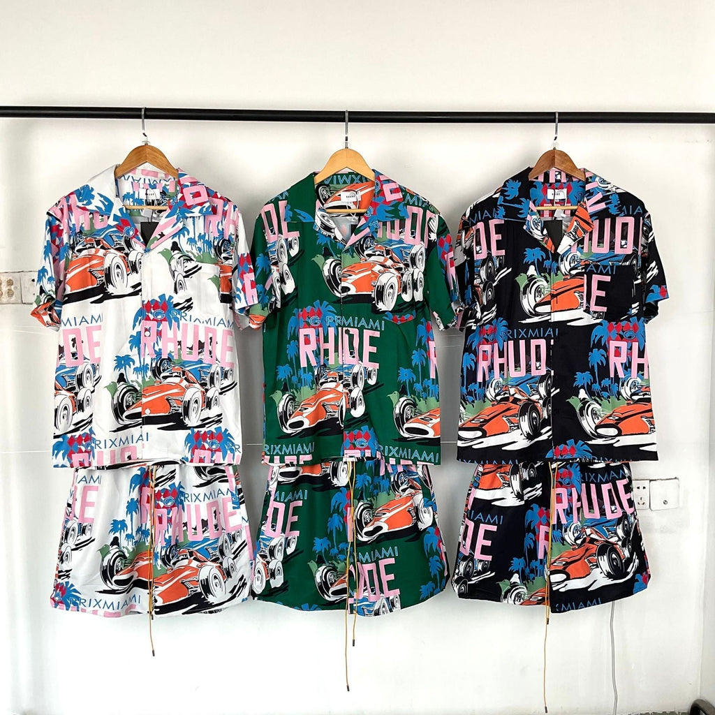 Rhude T-shirt Racing Letter Logo Casual Short Sleeve Shirt, Shorts