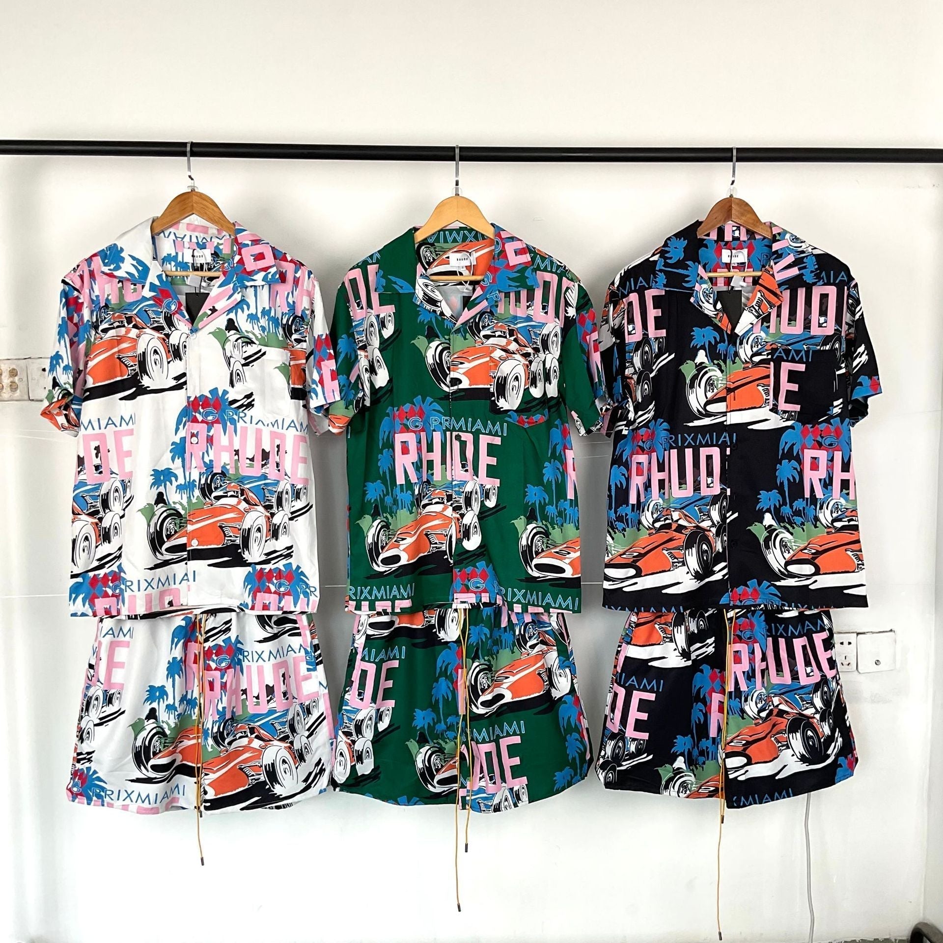 Rhude T-shirt Racing Letter Logo Casual Short Sleeve Shirt, Shorts