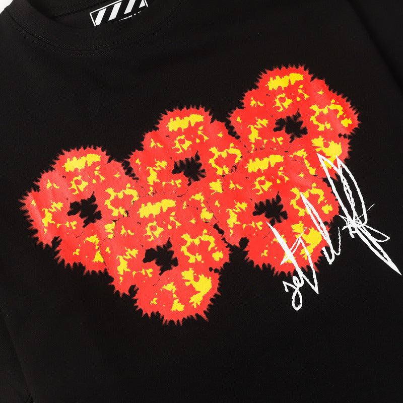 Denim Tears T-shirts Flame Wood Cotton Printed Loose Short Sleeve T-shirt