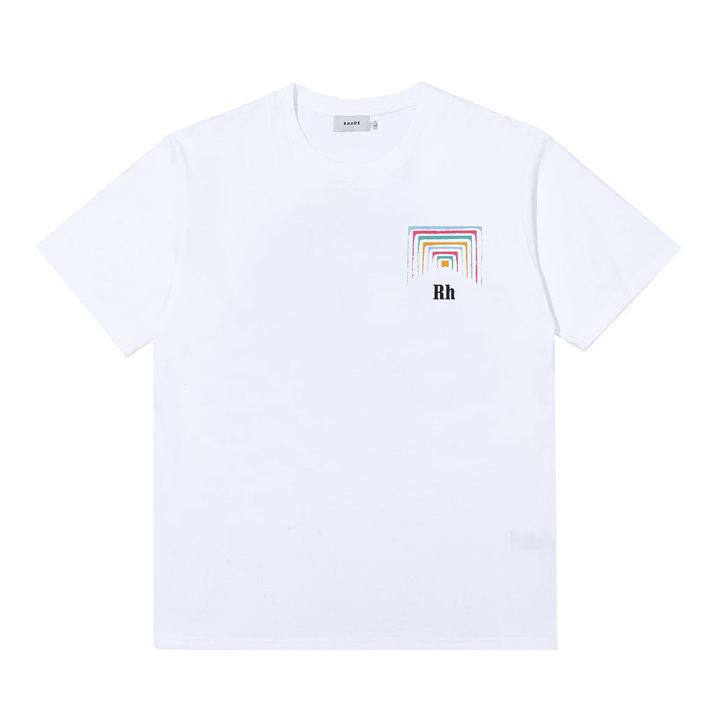 Rhude T-shirt Rainbow Square Circle Printed Short Sleeve T-shirt