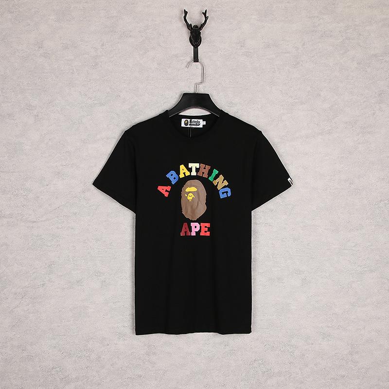Bathing Ape T-Shirt Spring and Summer Ape Head Color Letter Print Short-Sleeve Loose Couple Casual T-shirt