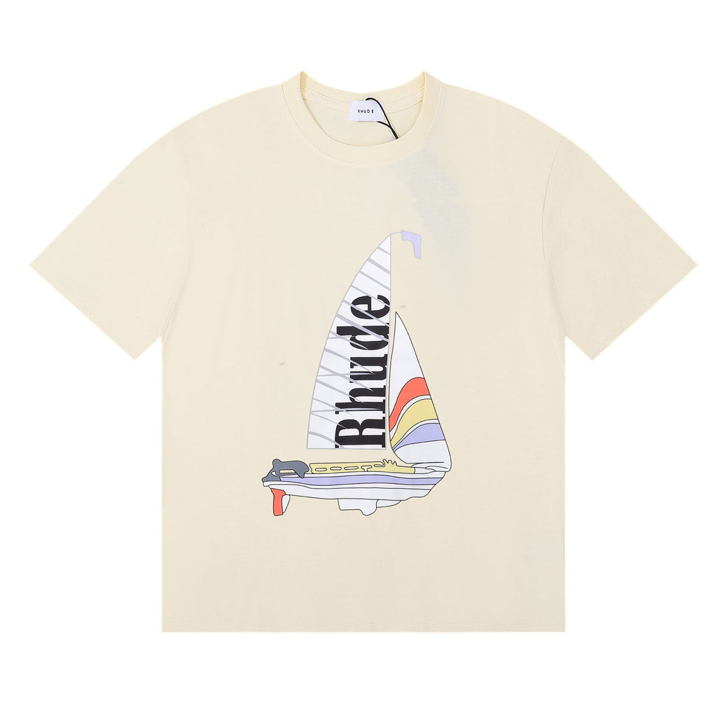 Rhude T-shirt Alphabet Coconut Racing Pattern Short Sleeve T-shirt