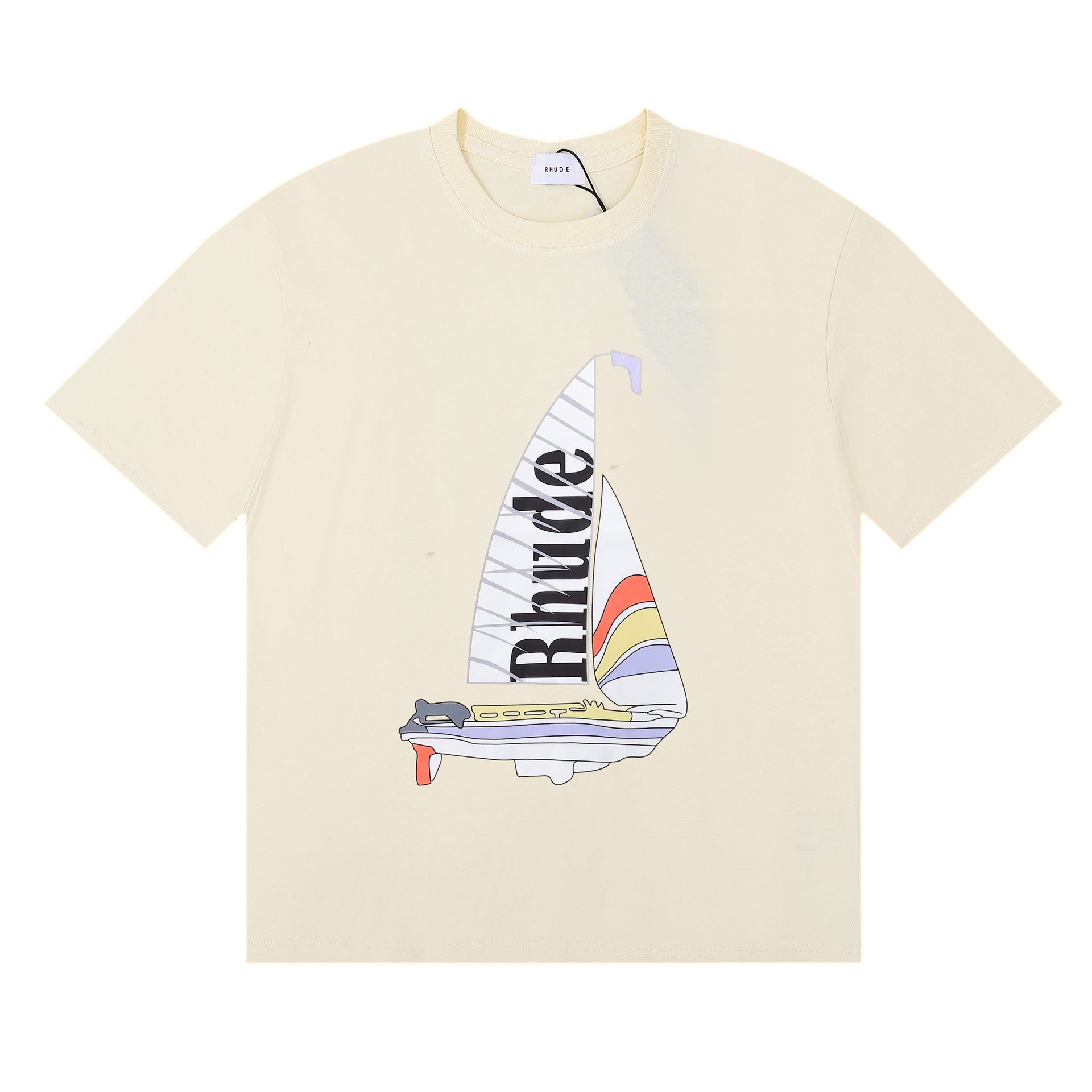 Rhude T-shirt Alphabet Coconut Racing Pattern Short Sleeve T-shirt