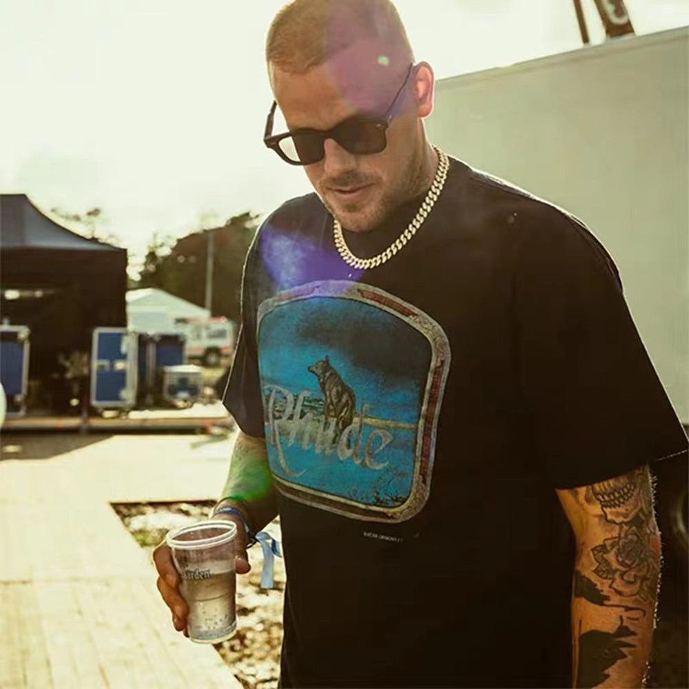 Rhude T-shirt Micro Label Letter Retro Printed Short Sleeve T-shirt