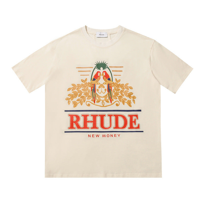 Rhude T-shirt Parrot Wheat Ear Letter Print Short Sleeve T-shirt