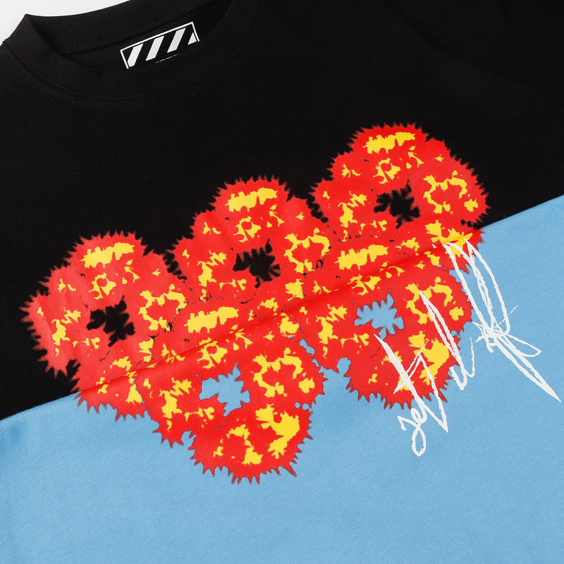 Denim Tears T-shirts Flame Wood Cotton Printed Loose Short Sleeve T-shirt