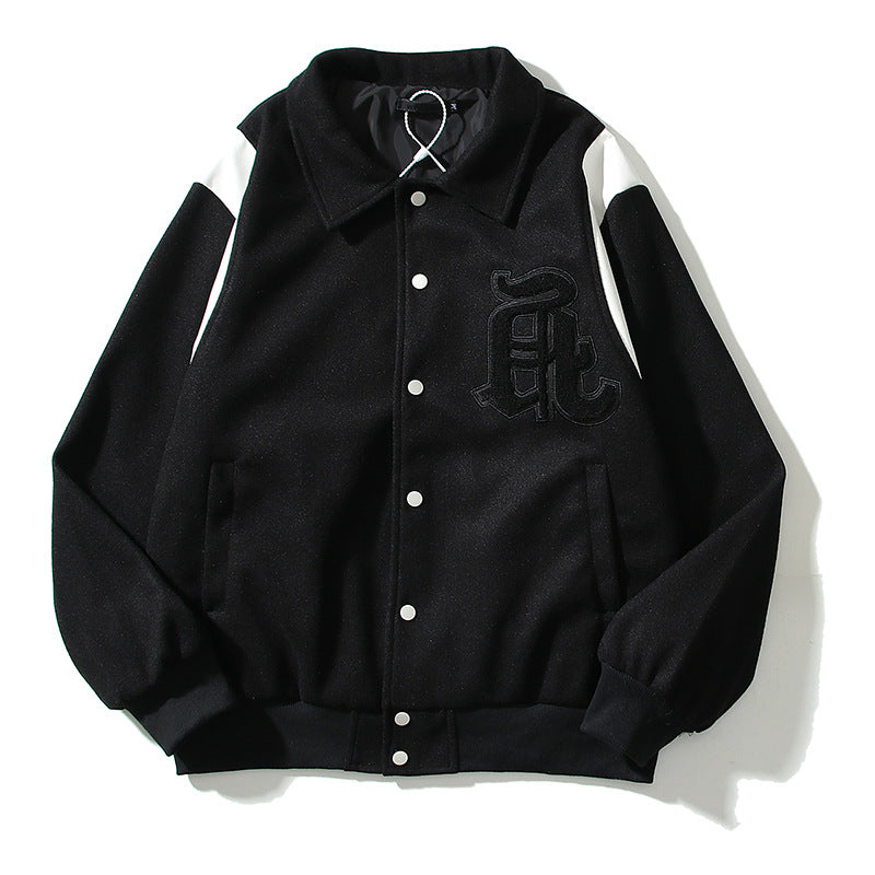 Askyurself Hoodie Embroidered Vintage Woolen Leather Patchwork Black and White Baseball Uniform