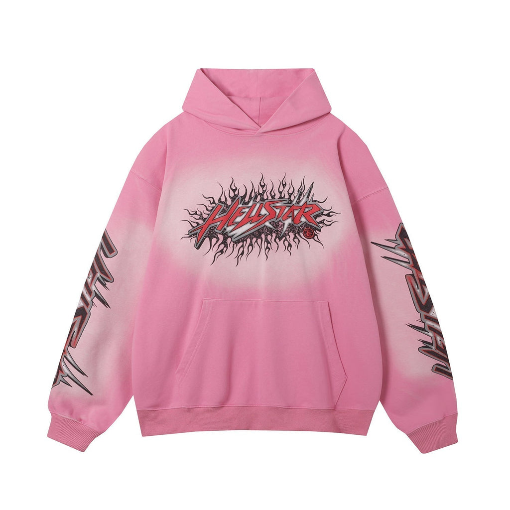 Hellstar Hoodie Flame Vintage Print Loose