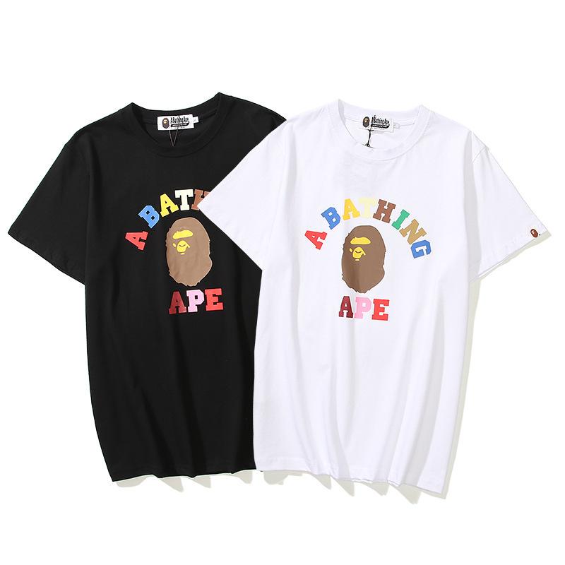 Bathing Ape T-Shirt Spring and Summer Ape Head Color Letter Print Short-Sleeve Loose Couple Casual T-shirt