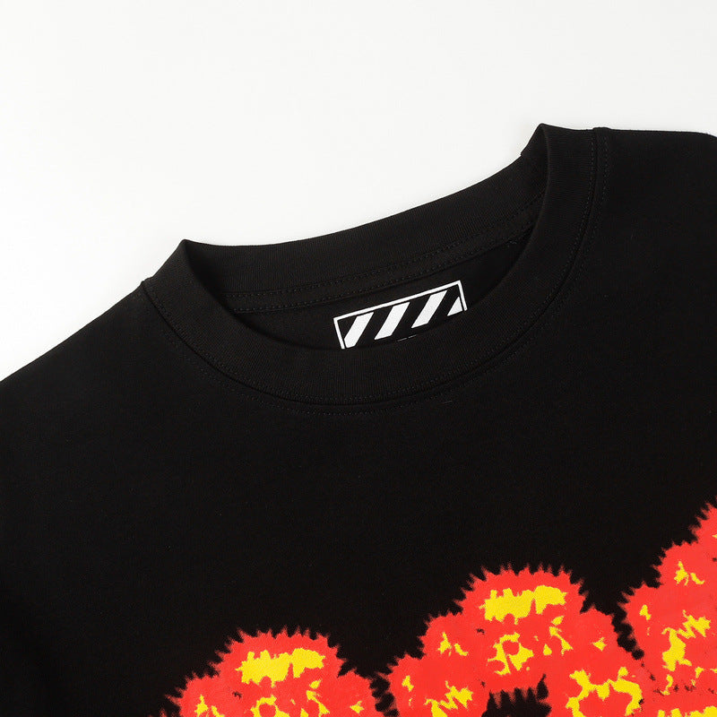 Denim Tears T-shirts Flame Wood Cotton Printed Loose Short Sleeve T-shirt