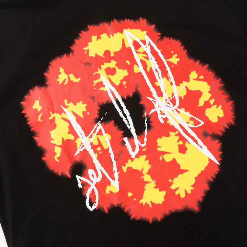 Denim Tears T-shirts Flame Wood Cotton Printed Loose Short Sleeve T-shirt