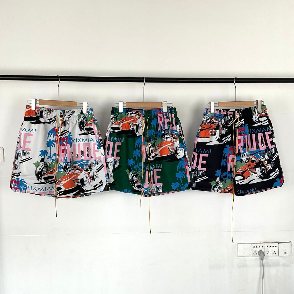 Rhude T-shirt Racing Letter Logo Casual Short Sleeve Shirt, Shorts