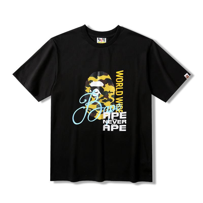 Bathing Ape T-Shirt Summer Camouflage Ape Head Contrast Color Letter Print Short-Sleeve T-shirt