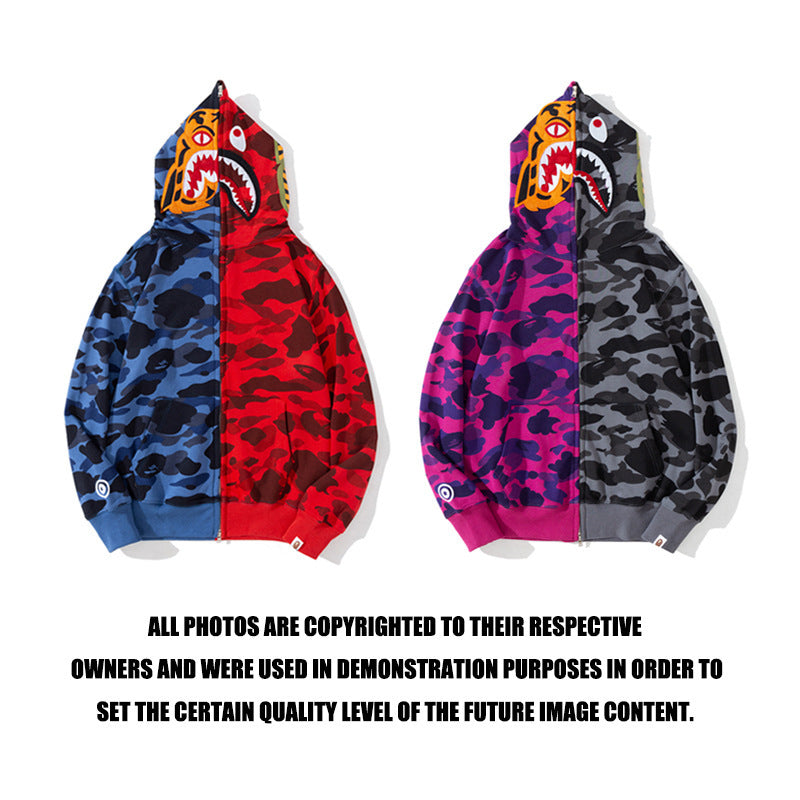 Bathing Ape Autumn Color Matching Stitching Camouflage Sweater Coat for Men and Women