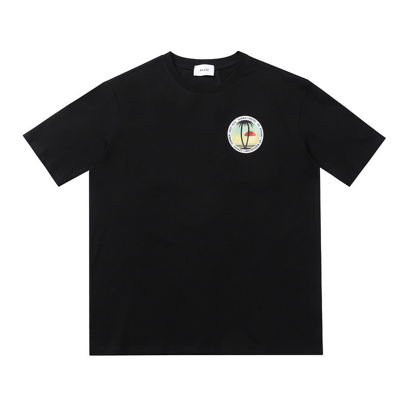 Rhude T-shirt Sunset Coconut Alphabet Print Short Sleeve T-shirt