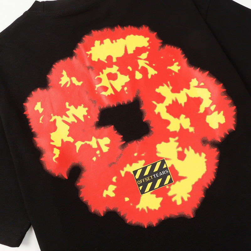 Denim Tears T-shirts Flame Wood Cotton Printed Loose Short Sleeve T-shirt