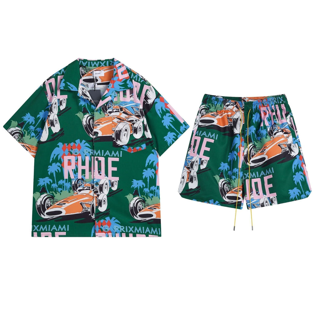 Rhude T-shirt Racing Letter Logo Casual Short Sleeve Shirt, Shorts