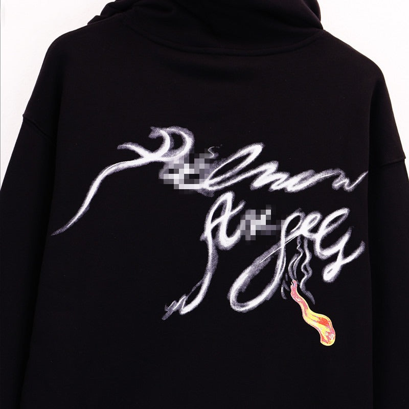 Palm Angels Hoodie Smoke Letter Flame Print Hooded Sweater