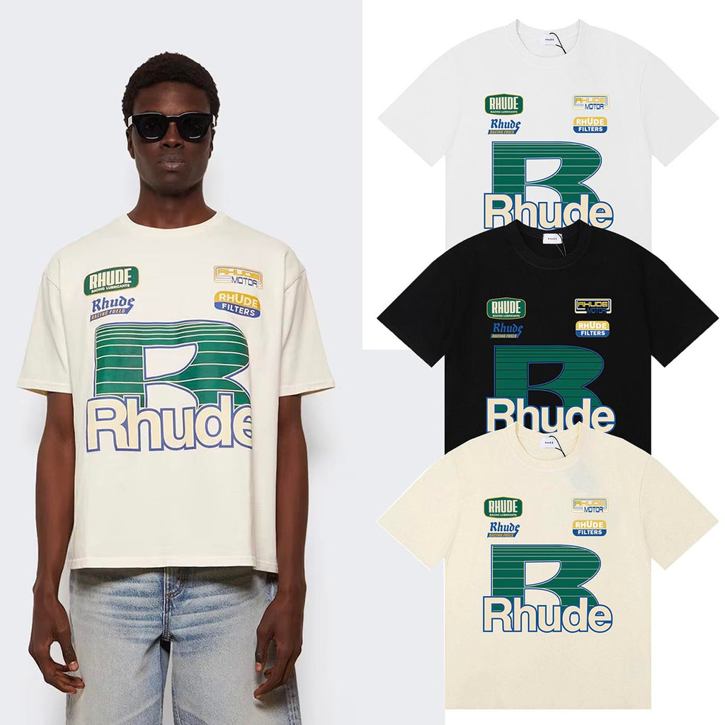 Rhude T-shirts Graffiti Printing Cotton Casual Short Sleeve Men and Women